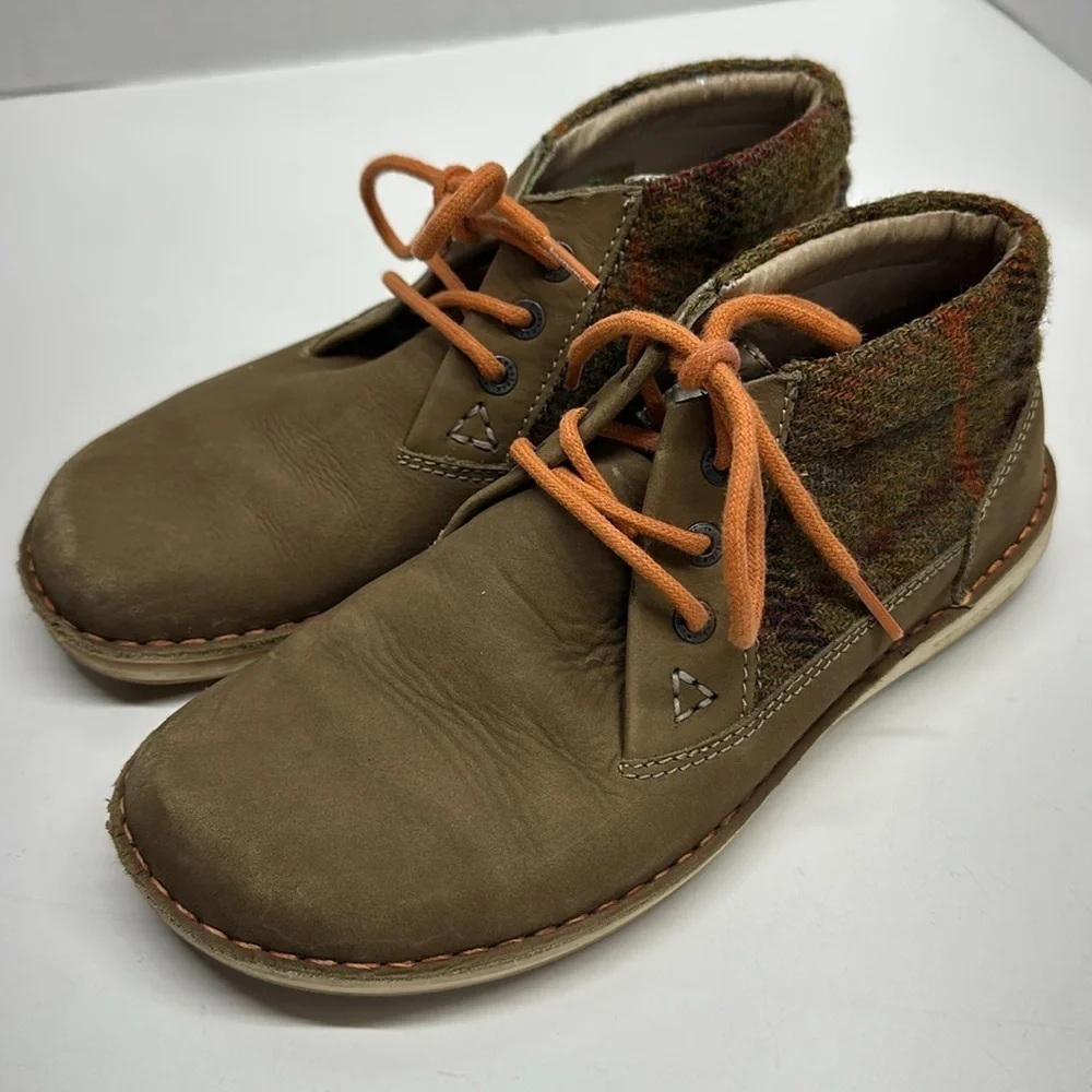 Birkenstock Memphis High Chukka Ankle Boots Harris Tweed Plaid Tan Brown Size 8
